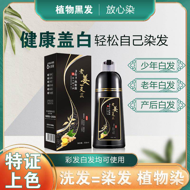热卖老姜一支黑植物染发剂黑色泡泡染天然生姜染发膏一洗就黑
