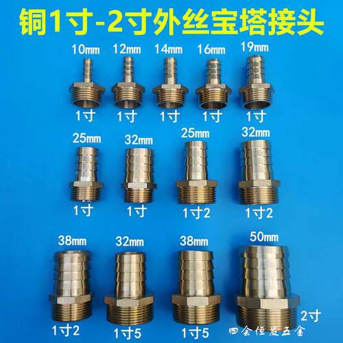 铜外丝宝塔直油泵水泵水咀1寸5 2寸大小头钢丝管水带油管DN50直接