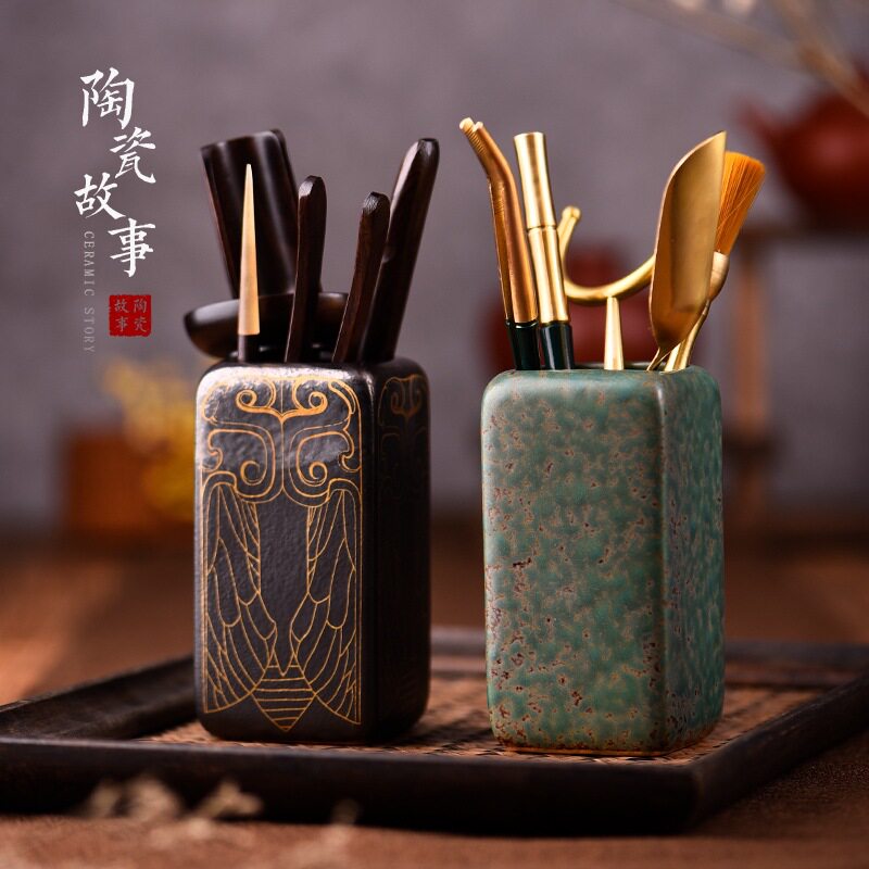 茶道六君子套装茶刀茶针功夫高档轻奢黑檀木铜茶具配件
