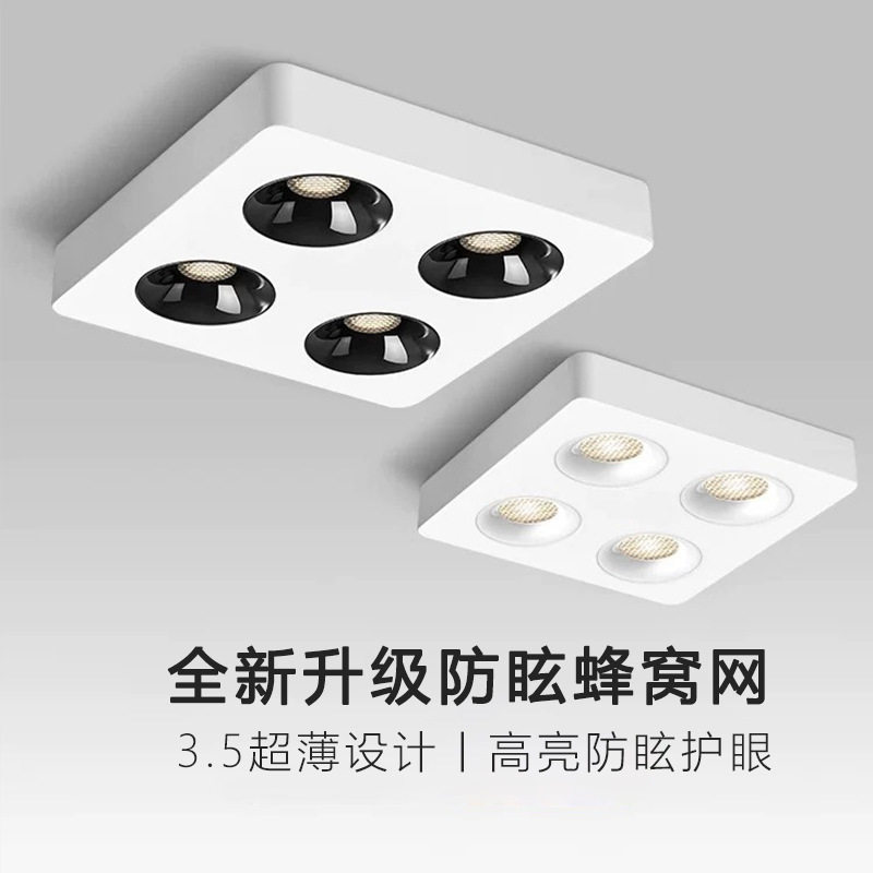 斗胆灯明装方形筒灯双头三头四头语音智能客厅无主灯防眩射灯