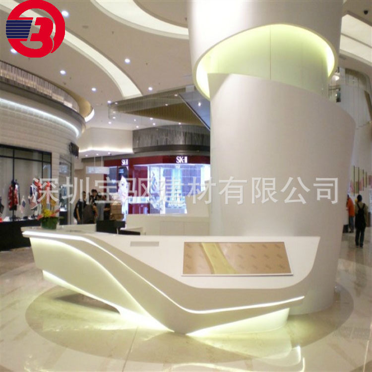 工程装修商场墙面柱体人造石贴面亚克力前台接待台