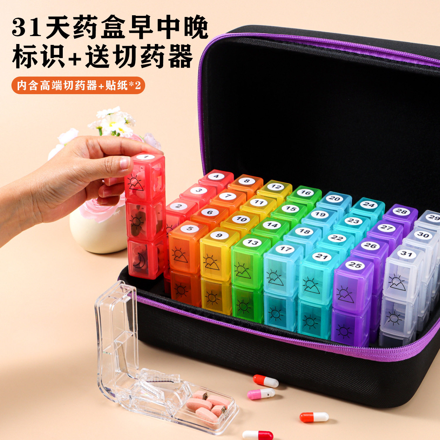 新款一个月31天药盒一天三次早中晚分格药丸盒储藏收纳大药箱