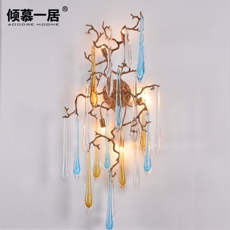 欧式全铜水晶树枝壁灯艺术背景电视墙灯床头灯具过道创意全铜壁灯