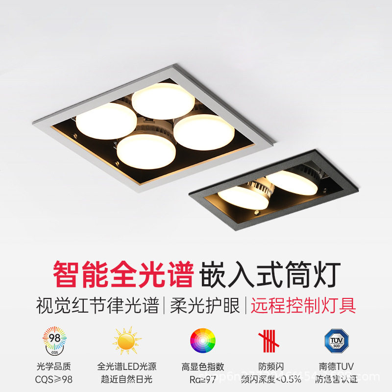 筒灯led智能天花灯嵌入式客厅无主双头四头盒仔斗胆灯智能调光