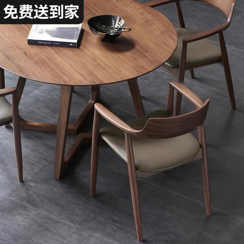实木餐桌椅子一套圆形桌子简约休闲洽谈桌圆桌小户型餐桌家用餐椅