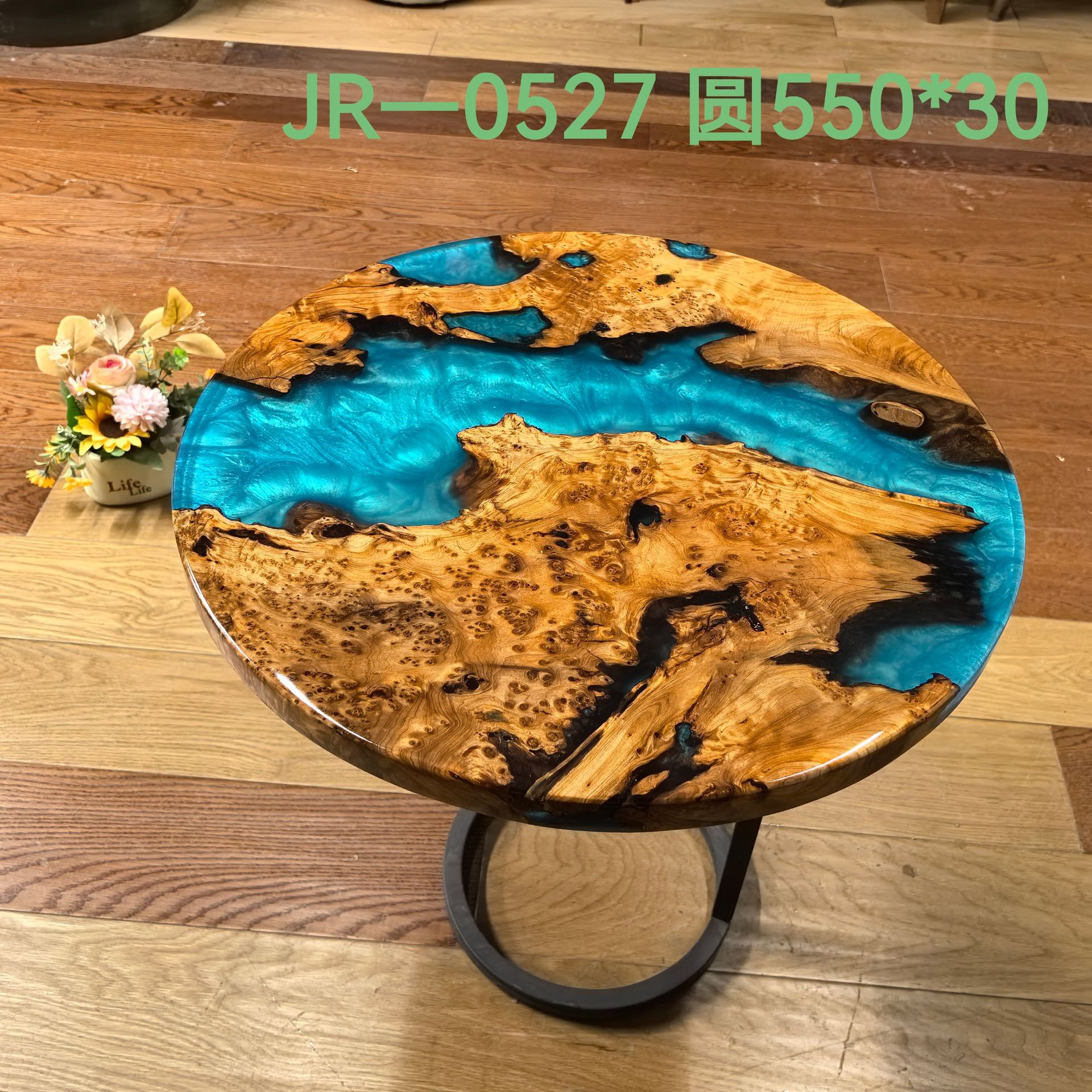新款轻奢茶几餐桌两用创意小户型实木家具环氧树脂河流圆桌子现货
