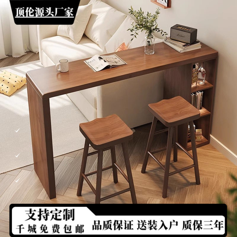 小户型客厅实木吧台桌长条桌家用隔断柜高脚桌开放式厨房餐桌一体