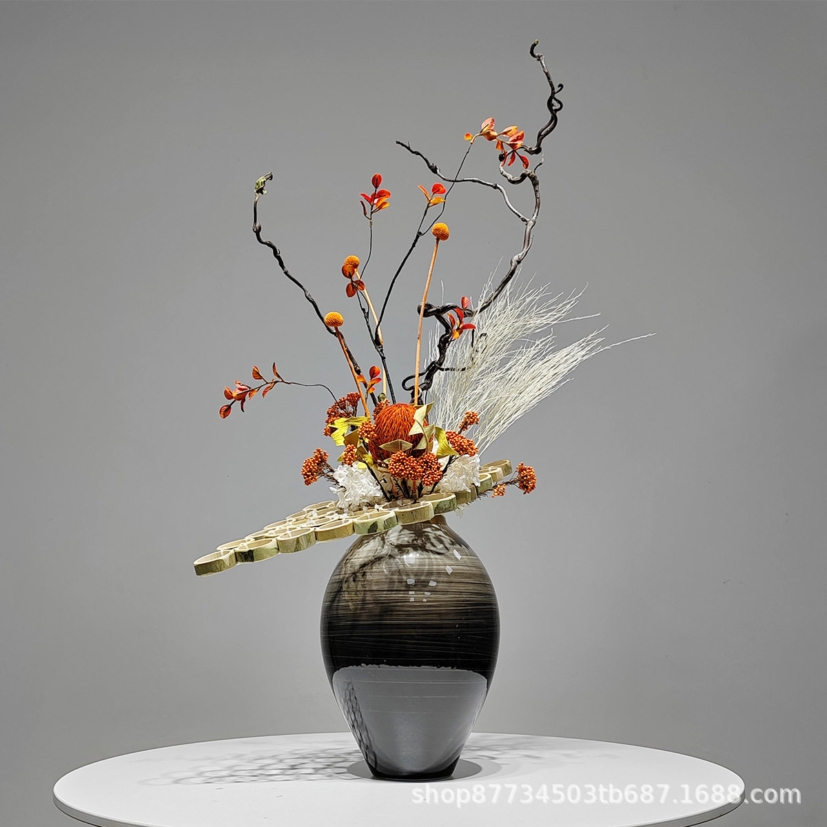 新中式仿真花艺售楼处酒店客厅茶几玄关餐桌装饰品展厅桌面摆件设