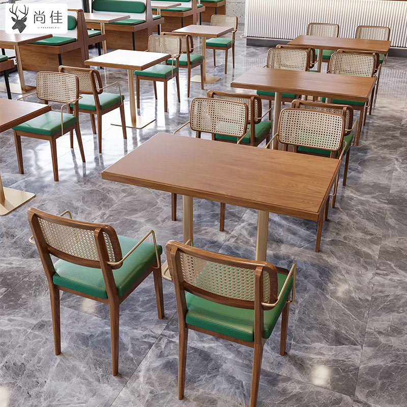 厂家直营实木咖啡厅连锁甜品店东南亚餐厅编藤桌椅卡座沙发组合