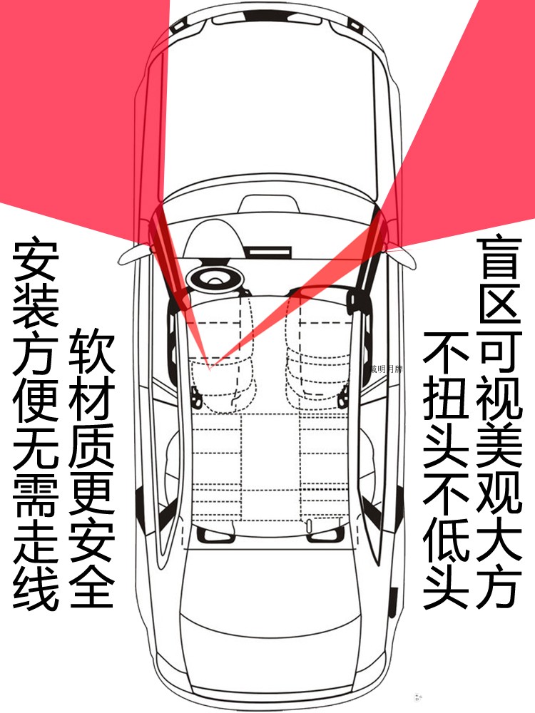 适用汽车A柱盲区透镜车头前档驾驶左右盲点监测镜子360度全景辅助