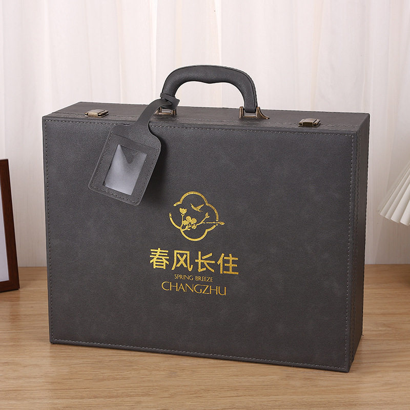 交房箱现货pu皮质手提钥匙工具箱保单盒双层带隔板大容量交房盒