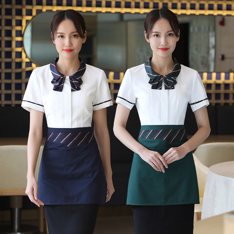 速发中餐厅服务场工作夏白色酒店火锅饭店休闲农员套装服季