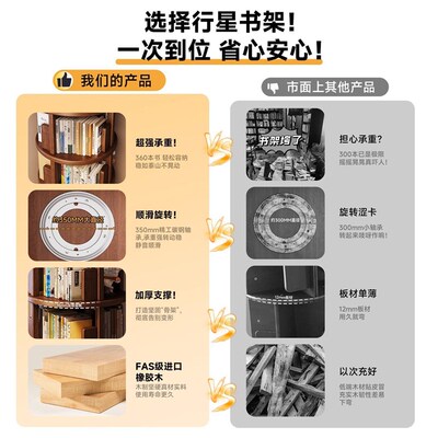 速发实木旋转书架60度落地一体靠墙书柜家用客厅收纳柜置物架子