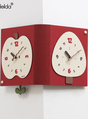 速发Ma角elda免打孔面约创意双简钟表客厅挂钟拐d钟挂墙转角时钟