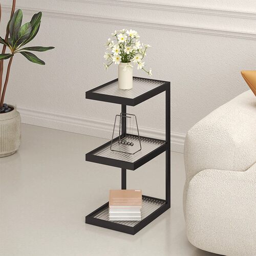 速发奶油风小户型客厅玻璃角几边几家用床角几置物架移动小茶桌床