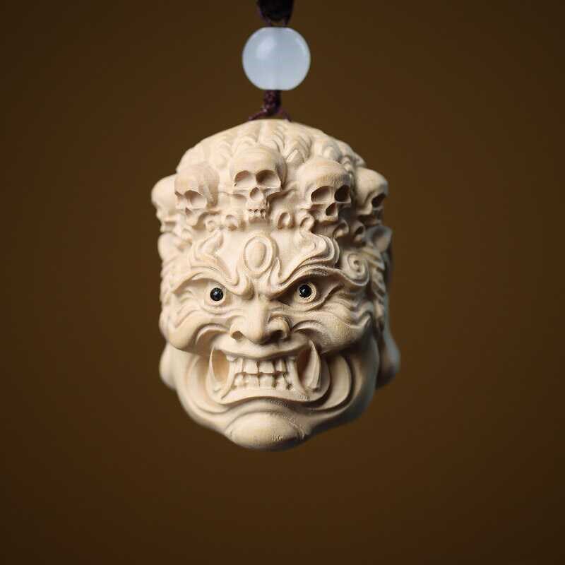 速发黄杨木雕刻不动明王手把件盘玩男士随身把玩汽车挂件佛头吊坠