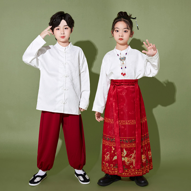速发国演儿童中国风服装马面汉童合唱庆出服小学生裙服朗诵表演