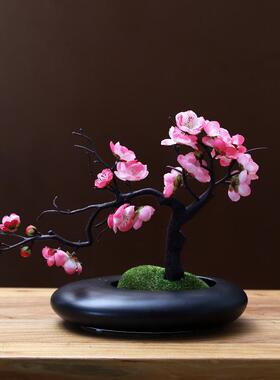 梅花仿真花艺套装摆件新中式客厅电视柜玄关书房腊梅假花盆景摆设