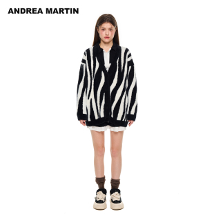 斑马纹针织开衫 女宽松百搭毛衣外套 MARTIN秋冬新款 ANDREA