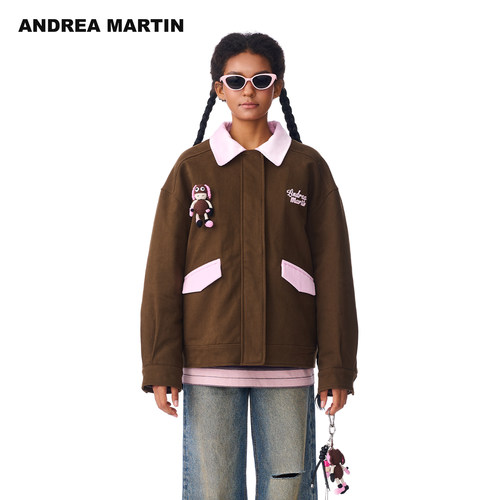 ANDREA MARTIN秋冬新款复古工装棉服拼接女休闲夹克保暖外套