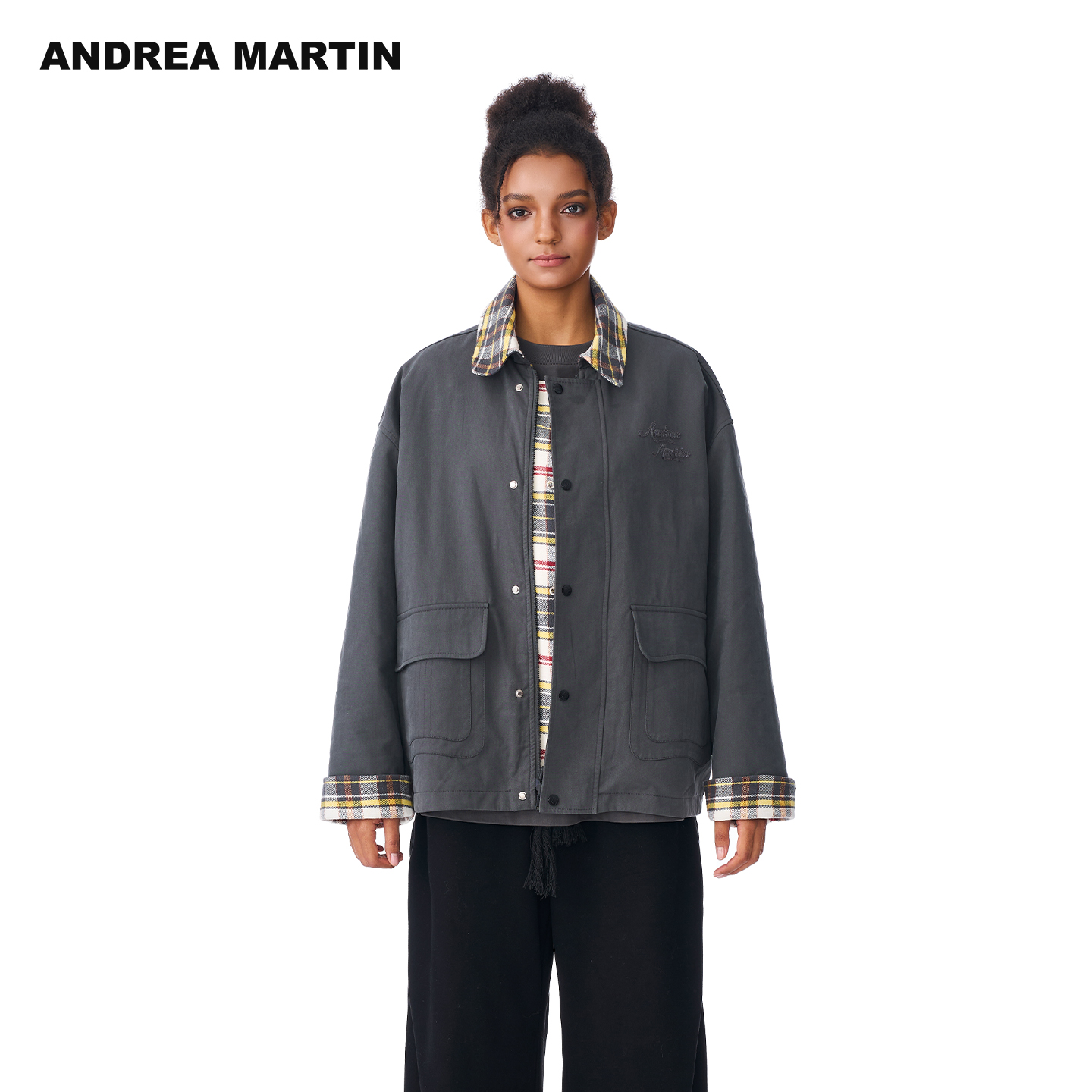 ANDREA MARTIN2025秋冬新款复古两面穿宽松简约工装夹克男女外套