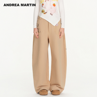 MARTIN2026春季 纯棉卡其长裤 新款 女宽松刺绣弯刀裤 休闲裤 ANDREA