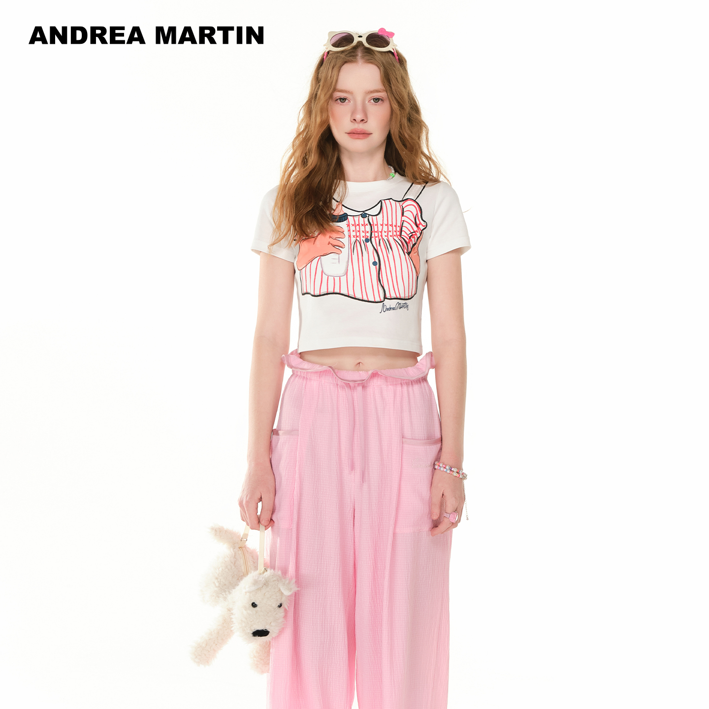 【张慧雯同款】Andrea Martin夏季新款短袖T恤女圆领时尚印花上衣