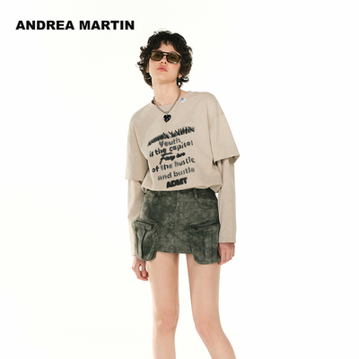 【严浩翔同款】ANDREA MARTIN秋季新款印花长袖宽松上衣T恤