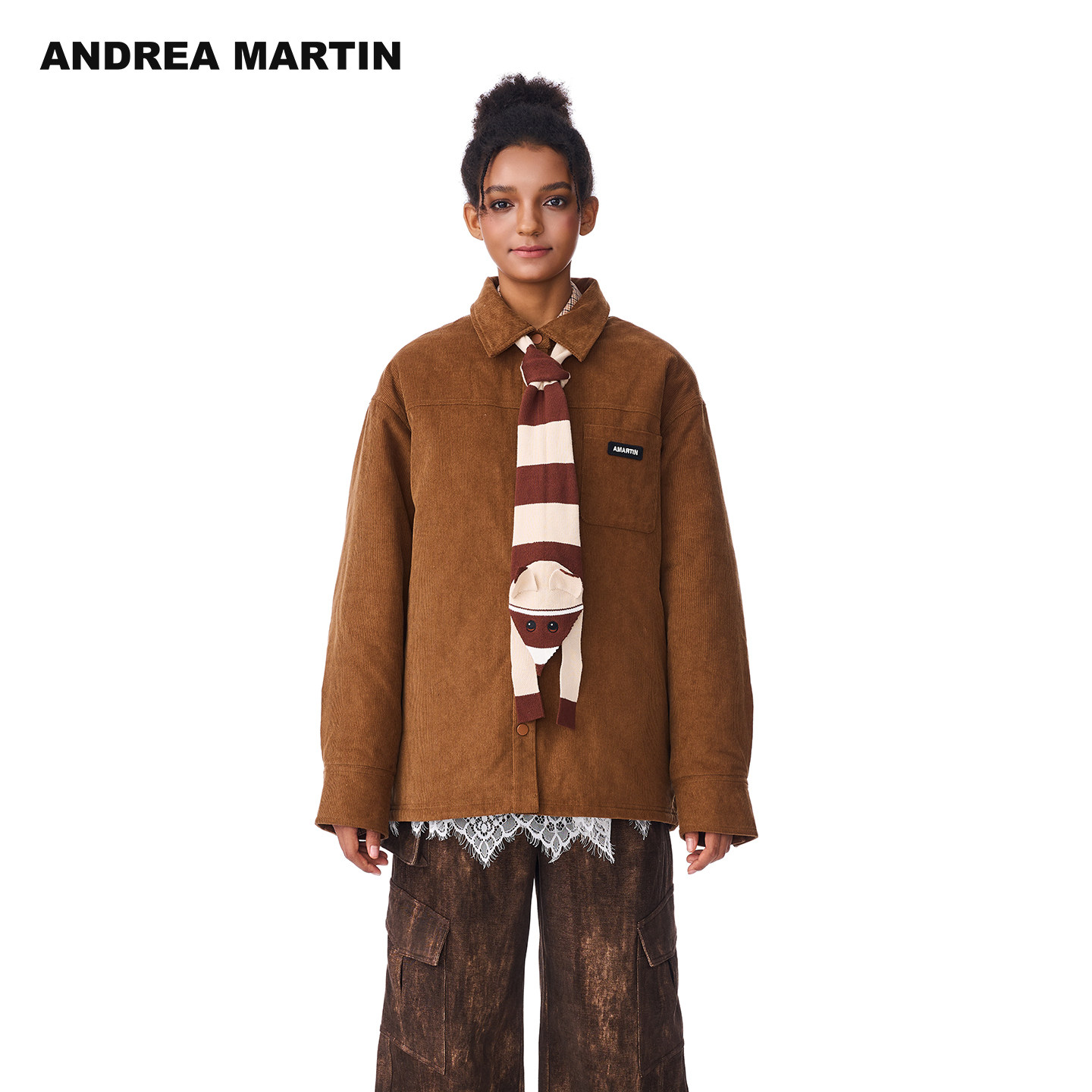 【刘些宁同款】ANDREA MARTIN复古双面穿灯芯绒棉服围巾夹克外套