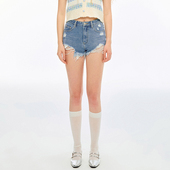 MARTIN ANDREA 夏复古破损毛边牛仔短裤 郁可唯陈昊宇同款