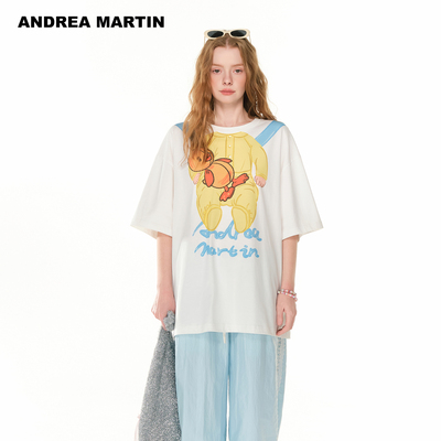 【宋亚轩同款】Andrea Martin夏季新款T恤女圆领短袖印花宽松上衣