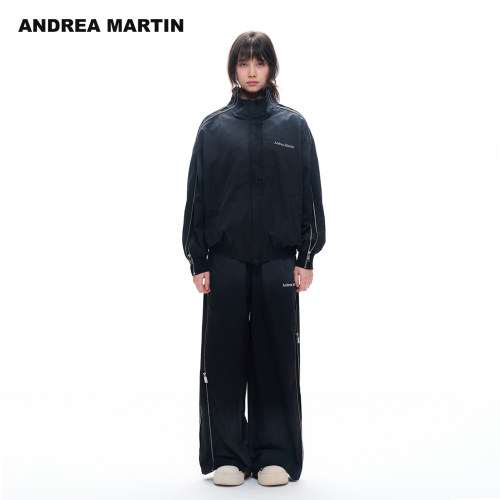 ANDREA MARTIN2026秋季新款渐变水洗立领印花宽松休闲女夹克外套