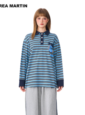 【丁程鑫同款】ANDREA MARTIN 秋冬新款条纹polo宽松长袖T恤