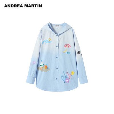 ANDREA MARTIN2026春夏新款渐变水洗连帽衬衫抽绳短裤休闲套装