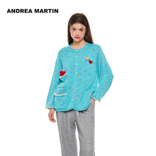 ANDREA 毛针织衫 花纱手工锁锁边圆领开衫 MARTIN秋冬新款