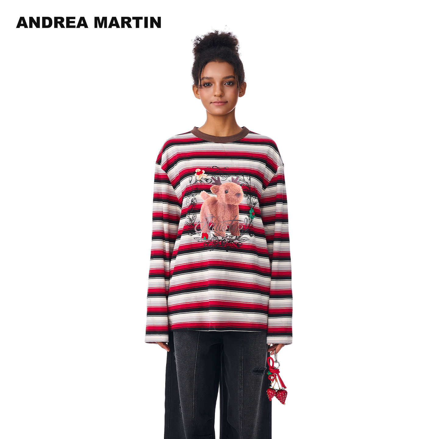 【付辛博同款】ANDREA MARTIN 2025秋冬新品卡通印花条纹长袖T恤