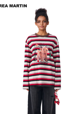 【张真源付辛博同款】ANDREA MARTIN秋冬新品印花条纹长袖T恤