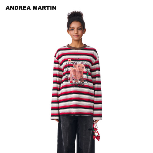 【张真源付辛博同款】ANDREA MARTIN秋冬新品印花条纹长袖T恤