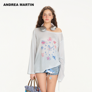 蓝色条纹海洋印花女薄长袖 新款 宽松休闲T恤 MARTIN2026夏季 ANDREA