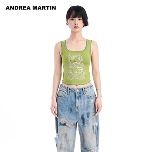 短款 ANDREA 针织背心女刺绣修身 MARTIN2025夏季 小吊带 新款
