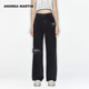 ANDREA 宽松休闲裤 MARTIN秋冬新款 黑色破洞logo牛仔裤