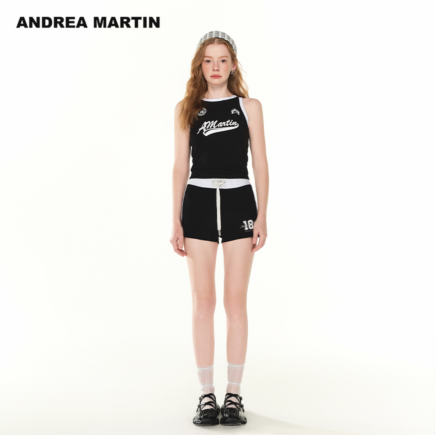 ANDREA MARTIN2026夏季新款印花背心女圆领无袖T恤拼色短裤套装