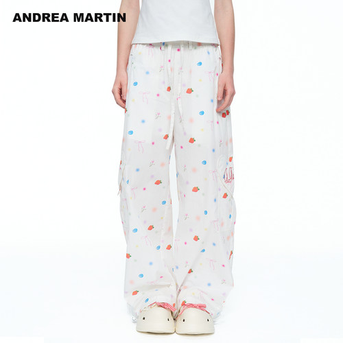 ANDREA MARTIN2026夏季新款甜酷彩色印花女工装宽松阔腿休闲长裤