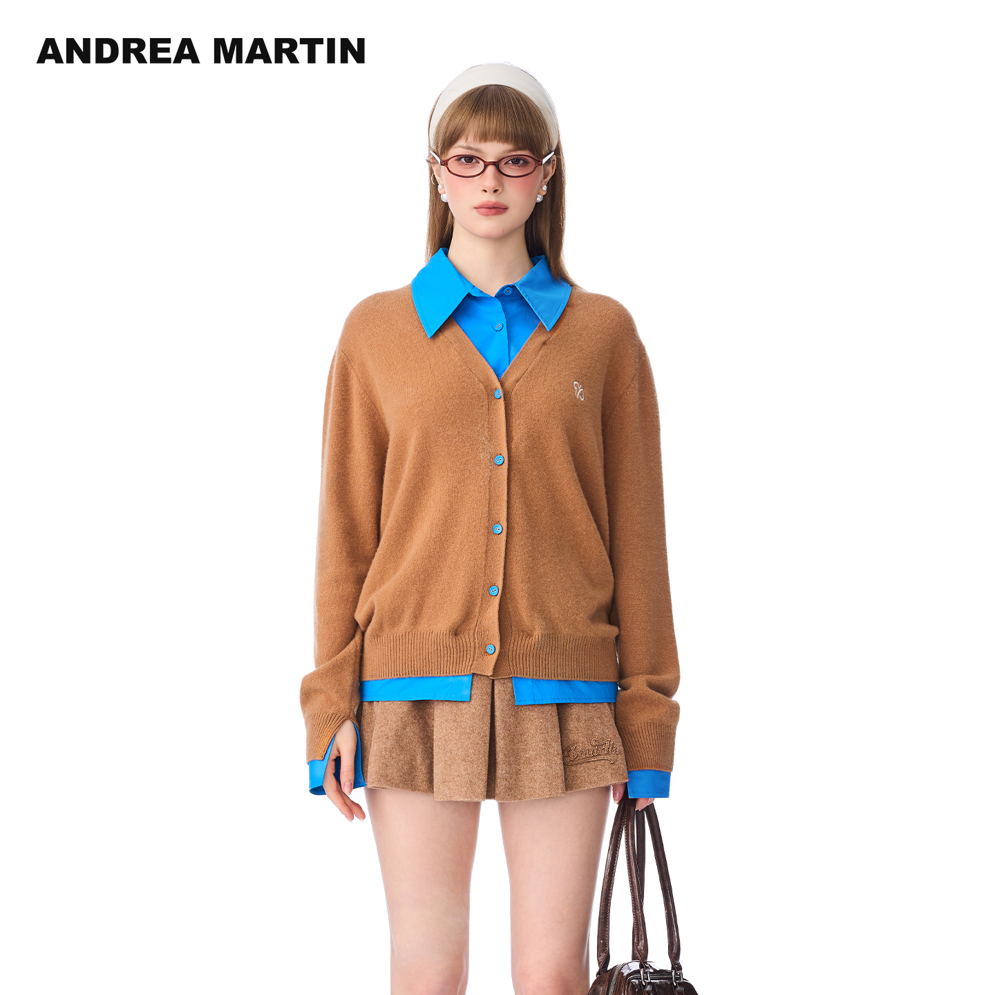 ANDREA MARTIN2025秋冬新品学院风可拆卸假两件毛衣针织开衫男女