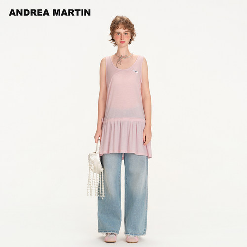 ANDREA MARTIN2026秋季新款吊带背心无袖贴标女绵羊毛针织连衣裙