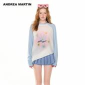 撞色插肩长袖 印花T恤空调衫 ANDREA MARTIN 张含韵 沈羽洁同款