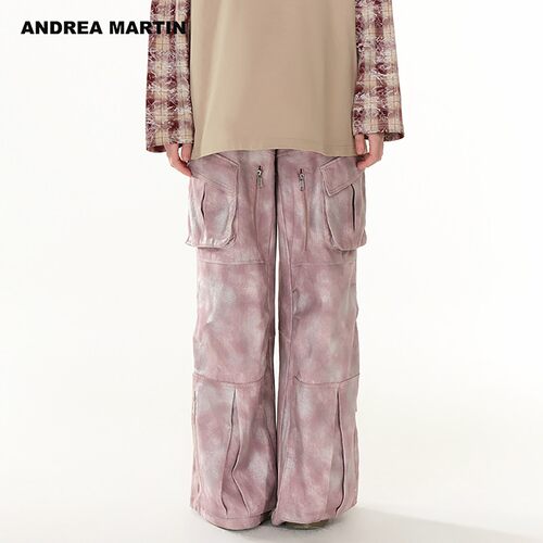 【张真源武艺同款】ANDREA MARTIN2026夏新款粉色宽松休闲工装裤