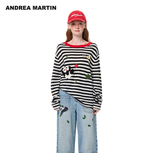 熊猫钩织条纹毛衣男女宽松休闲针织衫 ANDREA MARTIN2025秋冬新款