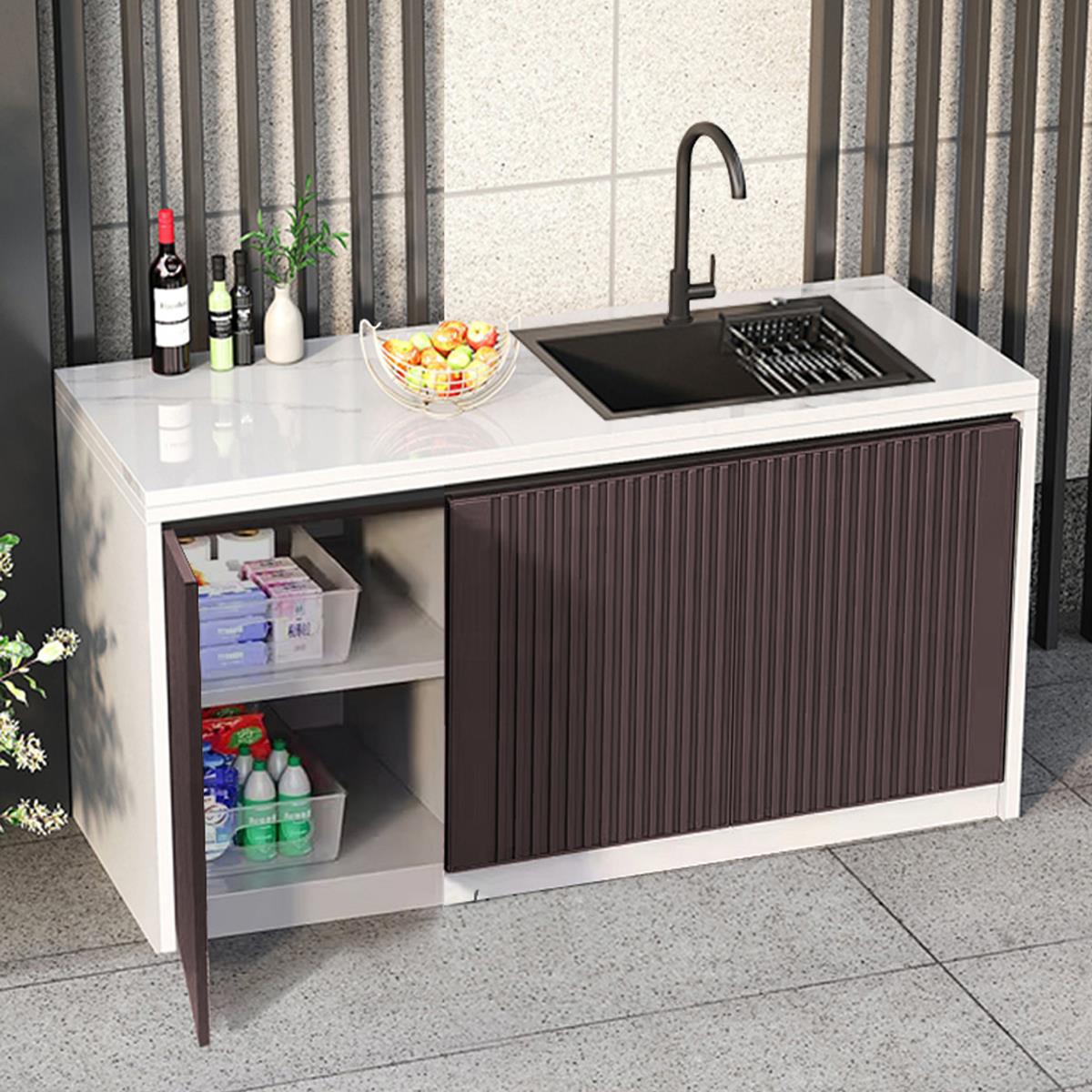 户外庭院阳台防水防晒家用收纳柜定制操作台铝合金水槽一体洗手盆