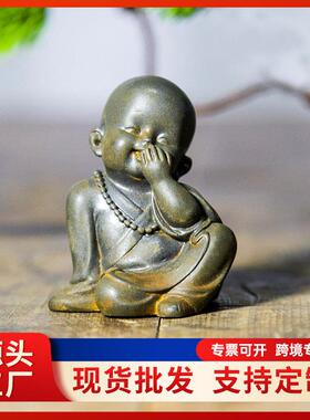 新中式禅意小和尚小沙弥家居桌面小摆件复古作旧工艺品佛像装饰品